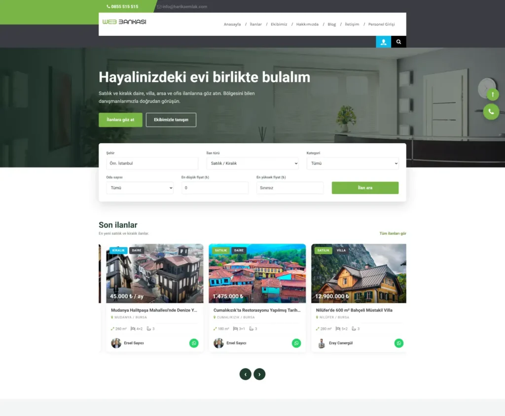 Hazır Emlak Ofisi Web Siteleri