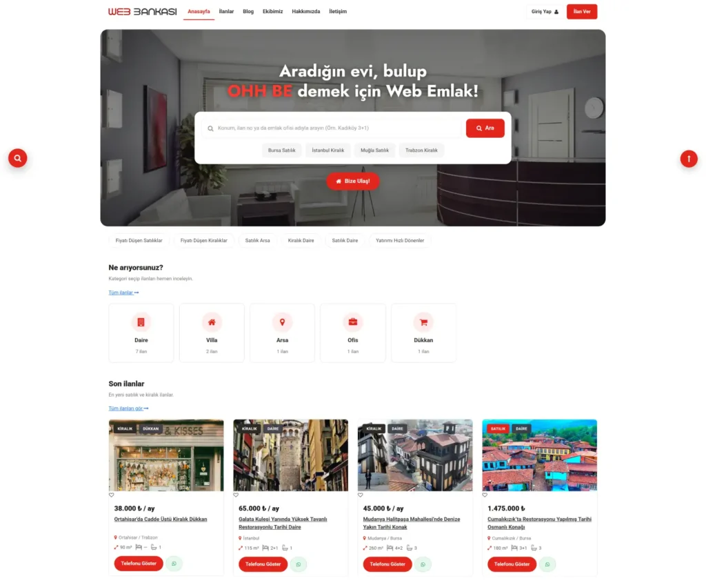 Hazır Emlak Ofisi Web Siteleri